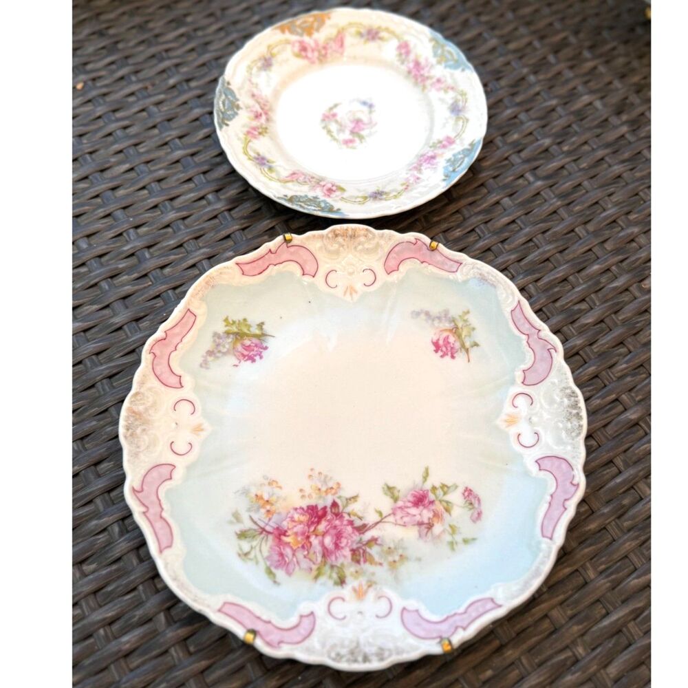 Two vintage Shabby Chic rose plates; Limoges France must see beauties